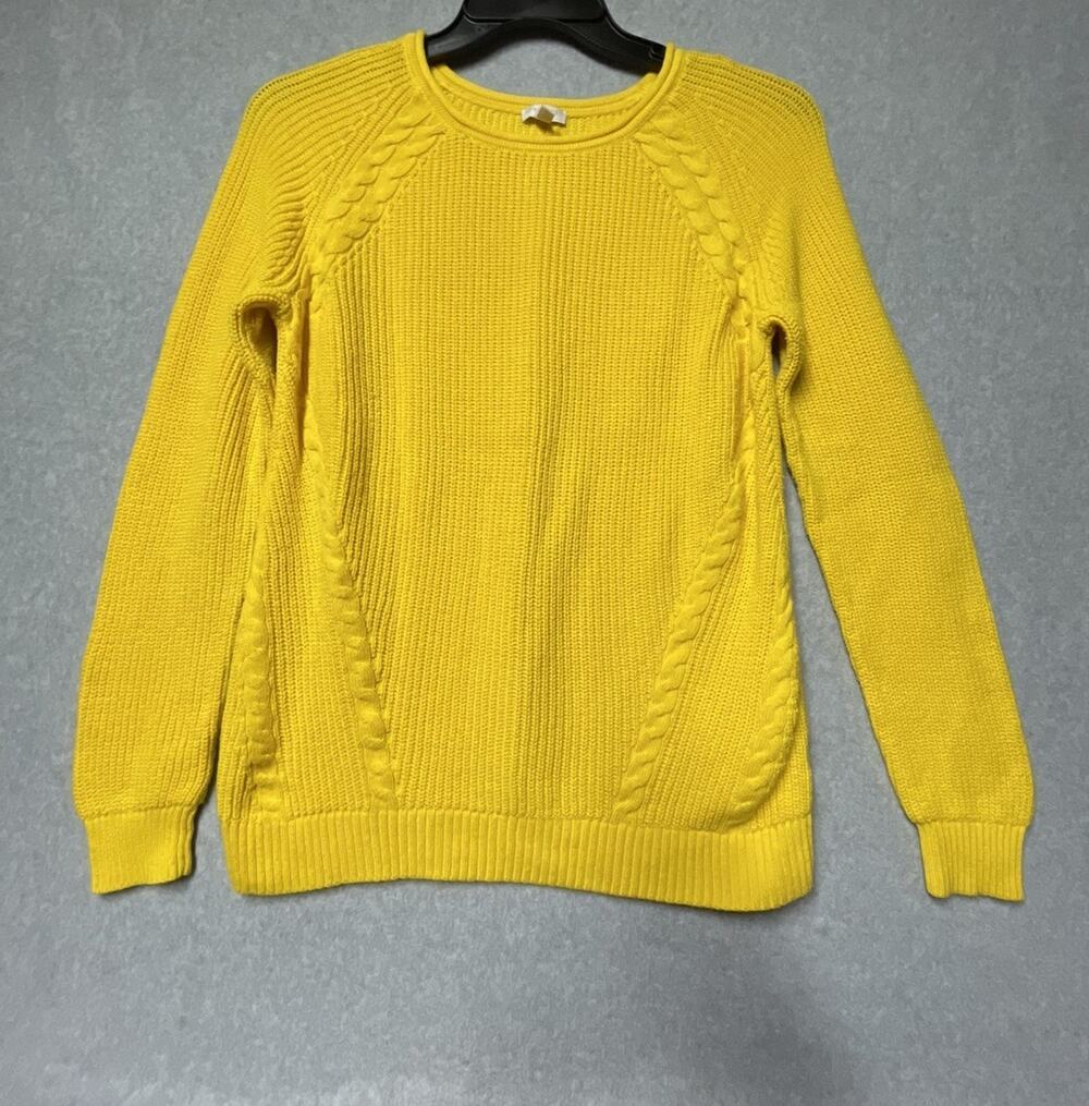 Talbots Women's Large Sweater Yellow Long Sleeve Pullover Cotton Blend Knit